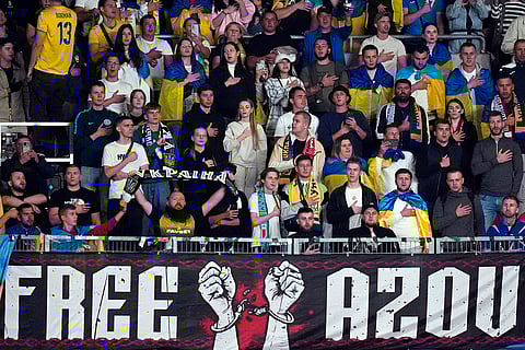 UEFA Nations League, Czech Republic vs Ukraine: Ukraine supporters stand for the national anthem